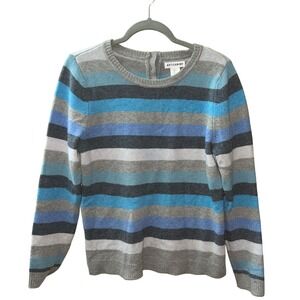 Artisan NY Striped Merino Wool Sweater Crew Neck Long Sleeve Blue Gray Classic L